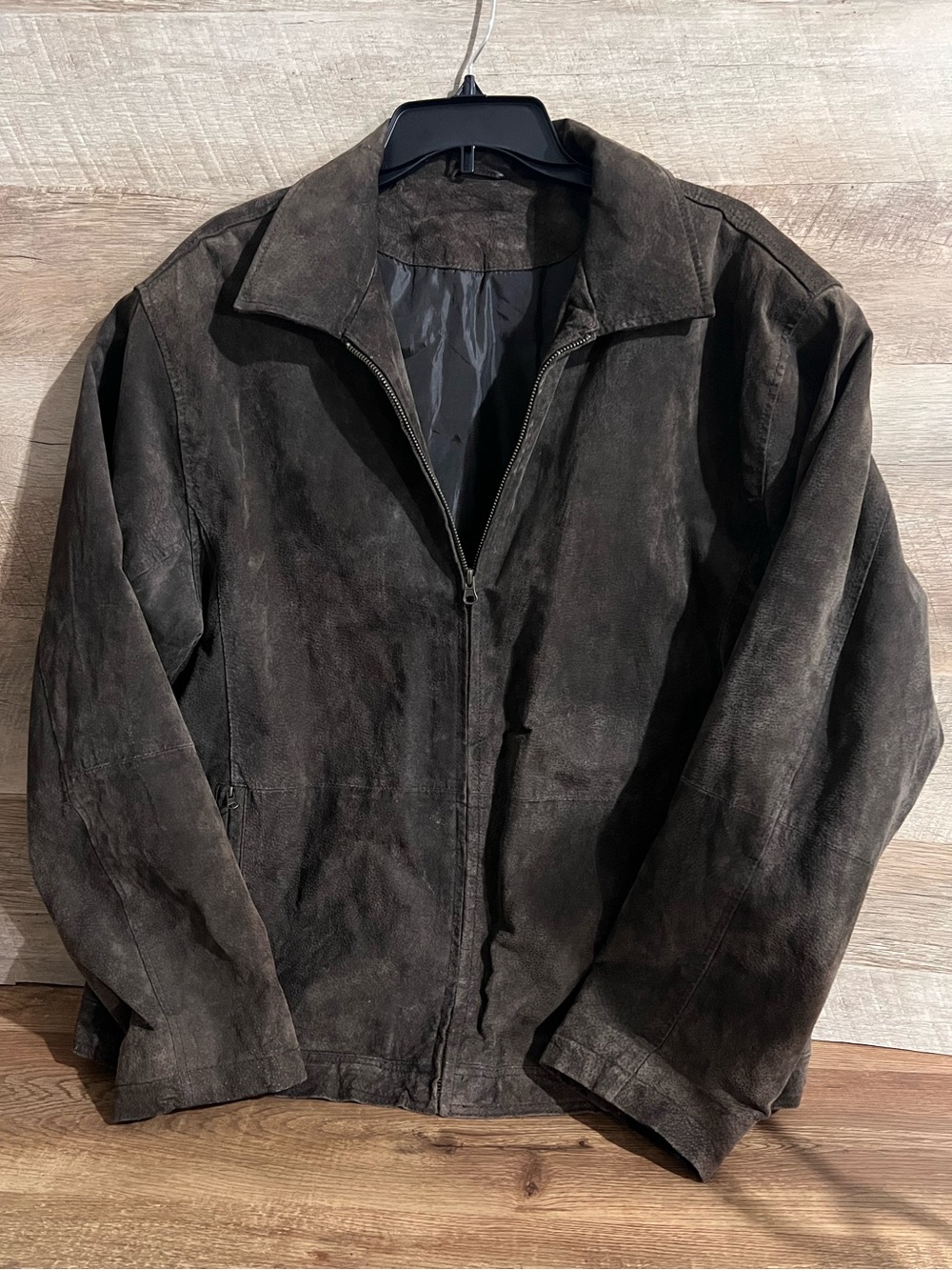 Vintage Knightsbridge Brown Suede Leather Jacket Zip Up Mens L 90s Grunge
